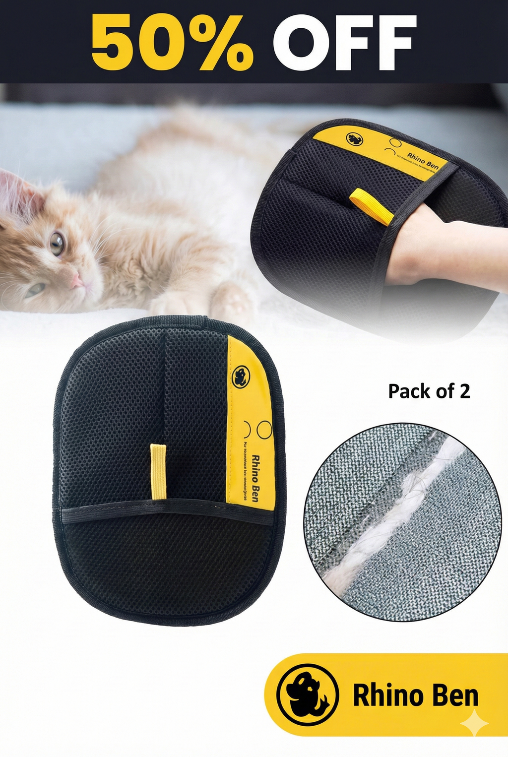 Pet Hair Removal Gloves (Pack of 2)