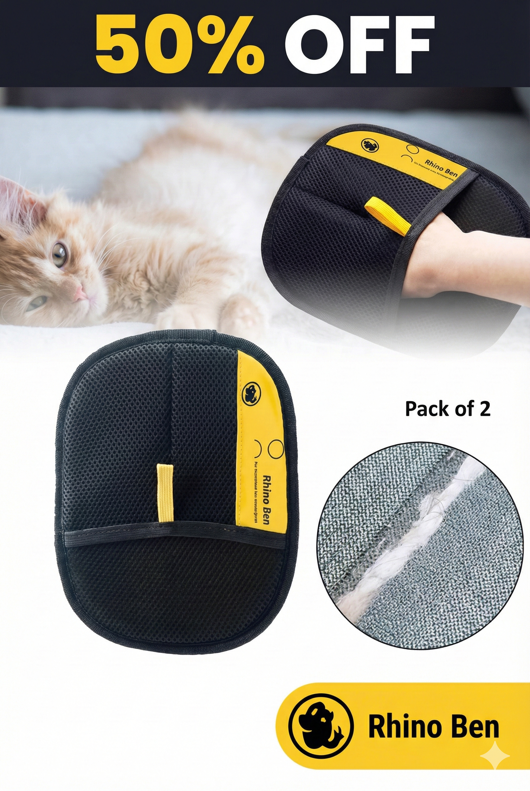 Pet Hair Removal Gloves (Pack of 2)